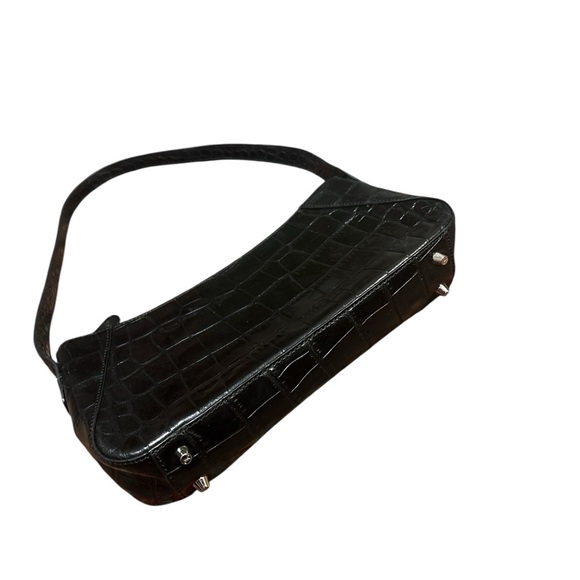 Vintage, Monsac Original, Black Leather, Faux Croc Handbag, Mint Condition, - Picture 2 of 7
